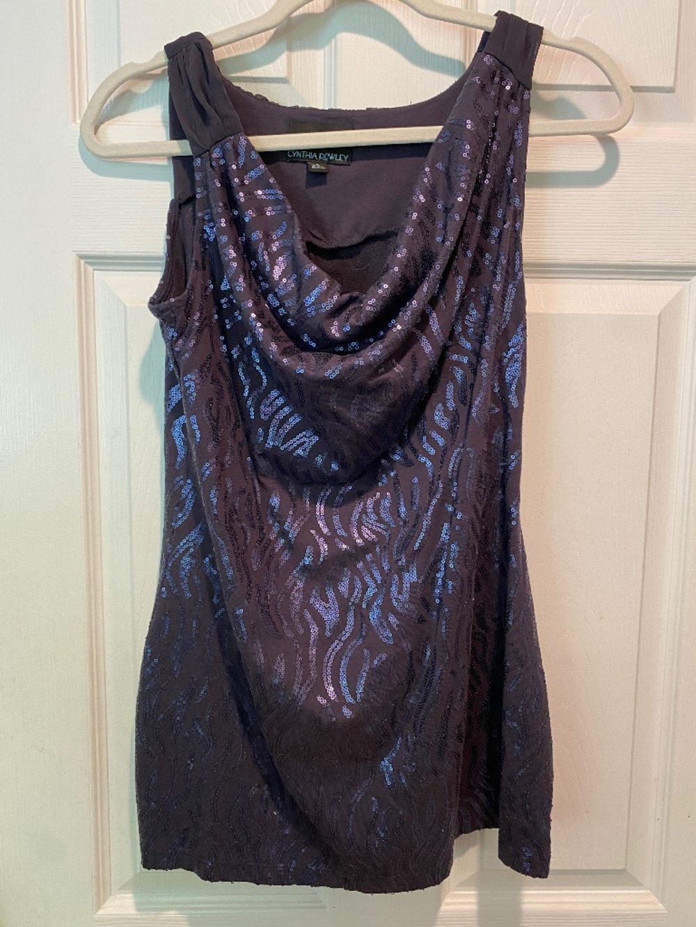 Cynthia Rowley S Dark Blue Sequined Cowl Neck Top